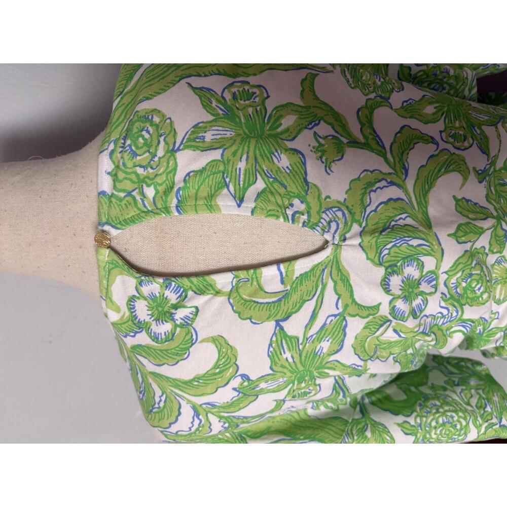 Lilly Pulitzer Short Sleeve Green and White Floral Print Dress with Side Tie - Picture 11 of 11